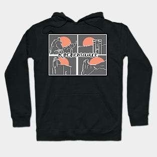 Minimalist postcard of the Ardèche village Rochemaure with a red sun, abstract lines Hoodie